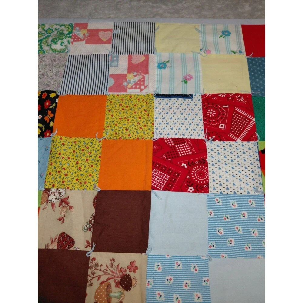 Vintage Scrap Patchwork Handmade Quilt Bright Floral Patches 80 X 40 READ DESC